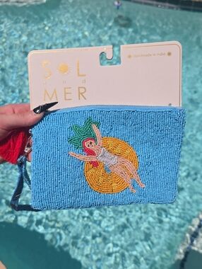 Sol and Mer Blue Beaded Pineapple Swimmer Pouch